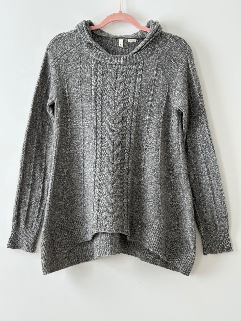 Anthropologie Moth Fireside Gray Wool Hooded Cable Knit Sweater